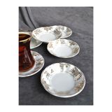 Qualitev 6 Adet Porselen Çay Tabağı Altın Yaldızlı Çay Tabak - Myra