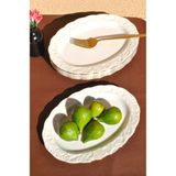 Qualitev 6 Adet Porselen Yaldızlı Orta Boy Kayık Tabak 23 cm Meze Sunum Tabağı - 23 x 16 cm