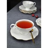 Qualitev 6 Kişilik 12 Parça Porselen Gold Yaldızlı Çay Neskafe Fincan Takımı 170 ml Fincan Seti -Lilyum - 6 Adet