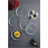 Qualitev 6 Parça Desenli Cam Mini Tatlı Sunum Pasta Tabağı Seti 16cm