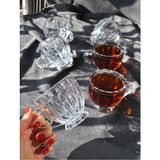 Qualitev 6'lı Cam Çay Bardağı Kulplu Ayaklı Çay Kupası Bardak 205 Ml- Mercan - Şeffaf