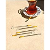 Qualitev 6'lı Cam Çay Kaşığı Sarı Varaklı Gold Düz Simli 6 Kişilik Set