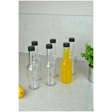 Qualitev 6'lı Cam Şeffaf 250 Ml Süt, Ayran, Limonata, Meşrubat Şişesi Plastik Kapaklı Boş Şişe
