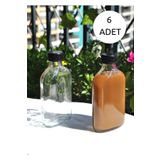 Qualitev 6'Lı Cam Şeffaf Cold Brew Şişesi Sızdırmaz Siyah Plastik Kapaklı 200 Ml Yassı Şişe