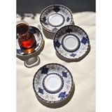 Qualitev 6\'lı Porselen Çay Tabağı Altın Işlemeli Gold 12 cm Çay Tabak Seti - Parya - Lacivert