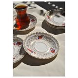 Qualitev 6'lı Porselen Çay Tabağı Altın İşlemeli Kırmızı Lale Gold 12 Cm Çay Tabak Seti -Redlal