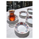 Qualitev 6'lı Porselen Çay Tabağı Etnik Vintage Çini Motifli Çay Tabak 10 cm - Ahura
