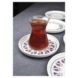 Qualitev 6'lı Porselen Çay Tabağı Yaldızlı Lale Motifli Gold Çay Tabak Çini Desen-Tuna