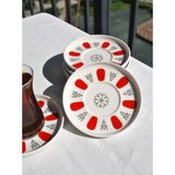 Qualitev 6\'lı Porselen Dik Kenarlı Çay Tabağı 12 cm Acem Modern Çay Tabak - 6 Adet - Kırmızı - Beyaz
