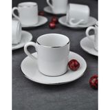 Qualitev Porselen Kahve Fincan Takımı 2 Kişilik 90 ml -Gümüş Kahve Fincan Silver 4 Parça