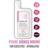 Quality Life Renkli Güneş Kremi - Pink - Tone Up - Ton Eşitleyici Pembe Güneş Kremi - Aydınlatıcı Yüz Güneş Kremi