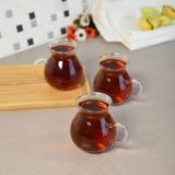 Quanco 3' Lü Borosilikat Cam Çay Bardağı /şık Tasarım / Rahat Kulplu - Keyfi Ala - Şeffaf