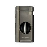 Quantoro Çift Torch Pürmüz V-Cut Kesicili Gunmetal-Gümüş Metal Puro Çakmağı - TRZ1068