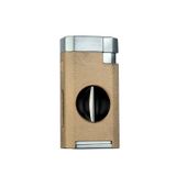 Quantoro Çift Torch Pürmüz V-Cut Kesicili Taba-Gümüş Metal Puro Çakmağı