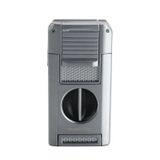 Quantoro Çift Torch Pürmüz V-Cut/Delicili/İğneli Gümüş Metal Puro Çakmağı