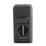 Quantoro Çift Torch Pürmüz V-Cut/Delicili/İğneli Gunmetal Metal Puro Çakmağı