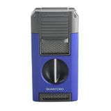Quantoro Çift Torch Pürmüz V-Cut/Delicili/İğneli Mavi-Gunmetal Metal Puro Çakmağı