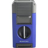 Quantoro Çift Torch Pürmüz V-Cut/Delicili/İğneli Mavi-Gunmetal Metal Puro Çakmağı