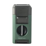 Quantoro Çift Torch Pürmüz V-Cut/Delicili/İğneli Yeşil Metal Puro Çakmağı - TRZ1099