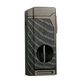 Quantoro Dört Torch Pürmüz V-Kesici/Delicili Siyah Karbon Desenli Metal Puro Çakmağı - TRZ1137