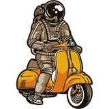 Quart Aksesuar 14 x 10 cm Astronot Motorcu Sticker Motor Araba Kask Laptop Sticker - Renkli