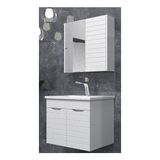 Quarter Banyo Dolabı 65 cm Sonic Ayna Dolaplı Alt Üst Modül ve Seramik Lavabo - Beyaz