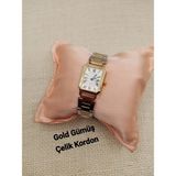 Quartz Kadın Kol Saati Vintage Gold Gümüş Kasa- Oval Model- Gold Gümüş Çelik Kordon TT0054 - 20 cm