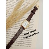 Quartz Kadın Kol Saati Vintage Gold Kasa- Oval Model- Koyu Kahve Kroko Desenli Kordon TT0054 - 20 cm
