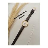 QUARTZ Minimal Vintage Tasarım - Kadın Kol Saati Retro Gold Kasa Model - Koyu Kahve Renk kordon