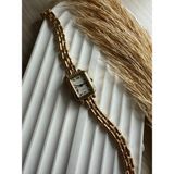 Quartz Retro Minimal Hasır Kordon Vintage Kadın Kol Saati Boncuk Model - Altın