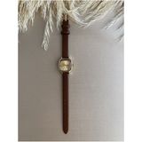 Quartz Retro Minimal Vintage Deri Kordon Kadın Kol Saati Eskitilmiş Kasa - Koyu Kahverengi