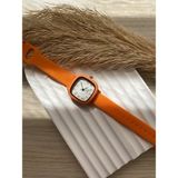 Quartz Retro Minimal Vintage Deri Kordon Kadın Kol Saati Silikon Model - Turuncu