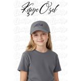 QUATEX [İSTEDİĞİNİZ İSMİ NAKIŞLA YAZIYORUZ] - Kişiye Özel Çocuk Şapka - Gri %100 Pamuk Gabardin Model