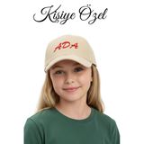 Quatex [İstediğiniz İsmi Nakışla Yazıyoruz] - Kişiye Özel Çocuk Şapka - Krem %100 Pamuk Gabardin Model