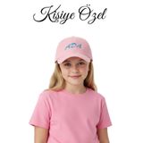 QUATEX [İSTEDİĞİNİZ İSMİ NAKIŞLA YAZIYORUZ] - Kişiye Özel Çocuk Şapka - Pembe %100 Pamuk Gabardin Model