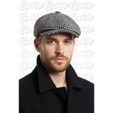 Quatex Kaşe Kasket İngiliz Model Peaky Blinders Siyah Kareli %100 Kaşe Arkası Lastikli