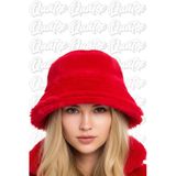 Quatex Peluş Kışlık Bucket Şapka - Kırmızı %100 Peluş Kumaş Unisex Model