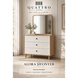 Quattro Home Alora Aynalı 3 Çekmeceli Şifonyer-82 × 42 × 95 cm