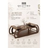 Quattro Home Aurelio Kavisli Ceviz Kaplamalı Orta Sehpa 2 Servis Sehpalı 120X65X38 57X37X45 cm