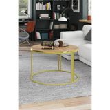 Quattro Home Ceviz Desenli Kahverengi Yuvarlak Orta Sehpa Gold Metal Ayaklı 70 cm