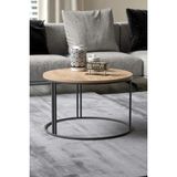 Quattro Home Ceviz Desenli Yuvarlak Orta Sehpa Siyah Metal Ayaklı 70 cm