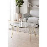 Quattro Home Gold Tel Oval Orta Sehpa Beyaz Mermer Desenli