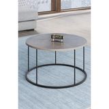 Quattro Home Gordion Desenli Gri Yuvarlak Orta Sehpa Siyah Metal Ayaklı