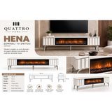 Quattro Home Hena Elektrikli Şömineli Tv Ünitesi 160 cm Krem Beyaz Krom Ayaklı Modern Tv Sehpası