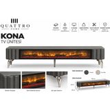 Quattro Home Kona Elektrikli Şömineli Tv Ünitesi 160 cm Antrasit Krom Ayaklı Modern Tv Sehpası - Gri