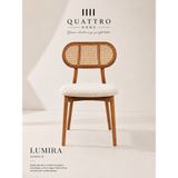 Quattro Home Lumira Doğal Hasır Sırtlı Masif Ahşap Krem Döşemeli Yemek Sandalyesi - Açık Ceviz - Krem