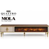 Quattro Home Mola Elektrikli Şömineli Tv Ünitesi 160 cm Ceviz Aytaşı Gold Metal Ayaklı Modern Tv Sehpası - Krem