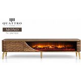 Quattro Home Mono Elektrikli Şömineli Tv Ünitesi 170 cm Ceviz Gold Metal Ayaklı Dalgalı Kapaklı Modern Tv Sehpası