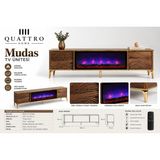 Quattro Home Mudas Elektrikli Şömineli Tv Ünitesi 180 cm Ceviz Gold Modern Dalgalı Kapaklı Tv Sehpası - Kahverengi