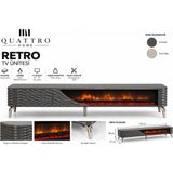 Quattro Home Retro Elektrikli Şömineli Tv Ünitesi 170 cm Antrasit Krom Ayaklı Dalgalı Kapaklı Modern Tv Sehpası